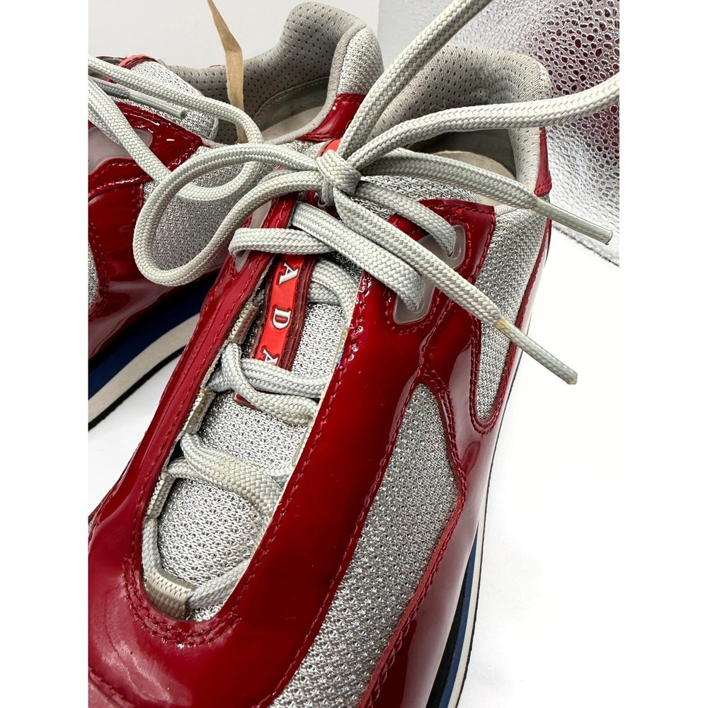Prada America's Cup 2352 Men's 8.5 Shoes Red Gray Patent Leather Mesh Sneakers - Picture 7 of 12